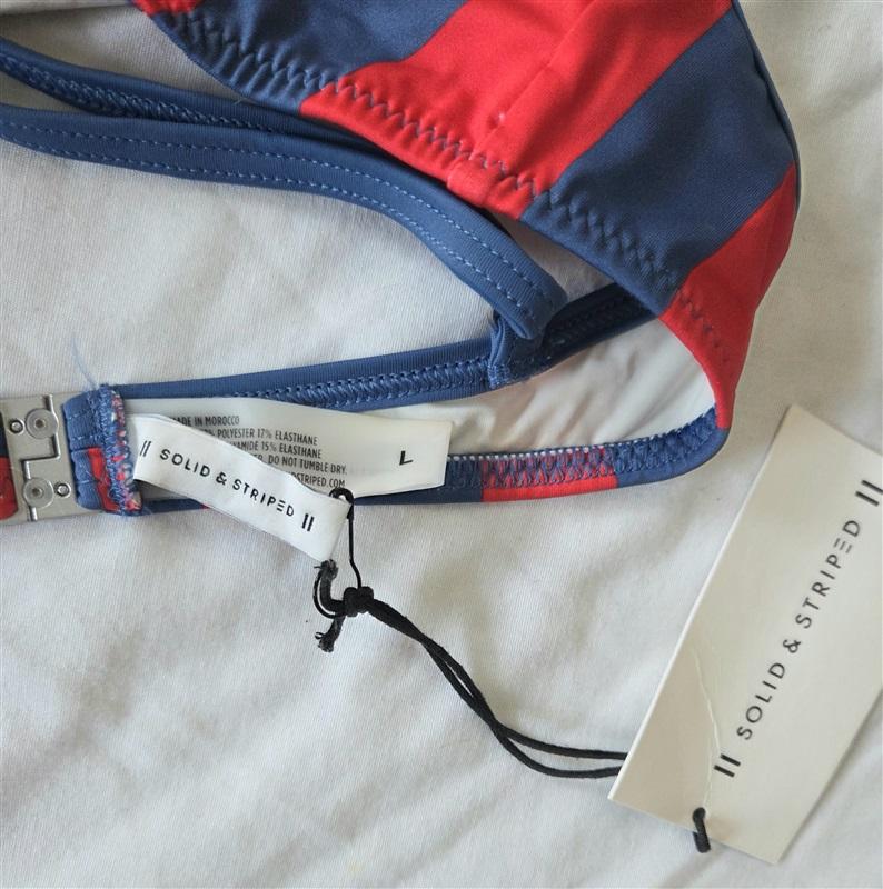 NWT Solid & Striped L The Lulu Red Blue Stripe Triangle bikini top 132796