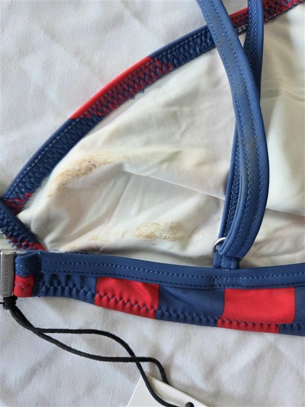 NWT Solid & Striped L The Lulu Red Blue Stripe Triangle bikini top 132796