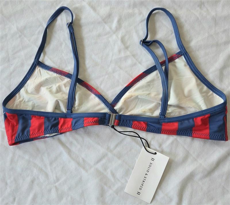 NWT Solid & Striped L The Lulu Red Blue Stripe Triangle bikini top 132796