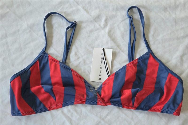 NWT Solid & Striped L The Lulu Red Blue Stripe Triangle bikini top 132796