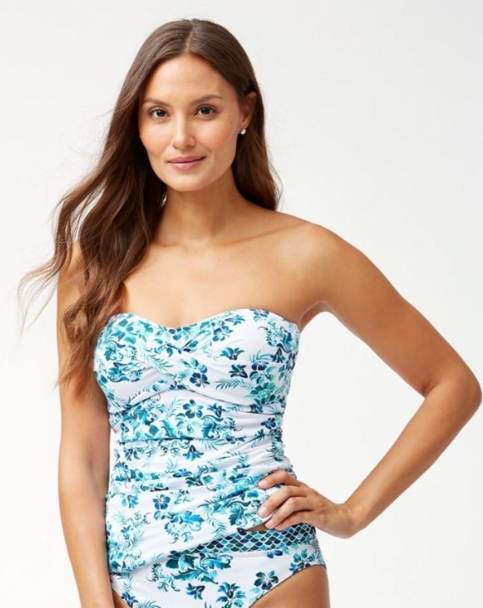 NWT Tommy Bahama L Floral Isles Bandini Tankini Top Blue & White 132797