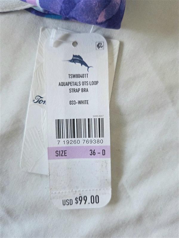 NWT Tommy Bahama 36D Aqua Petals Underwire Loop Strap Bikini Top Swim 132799