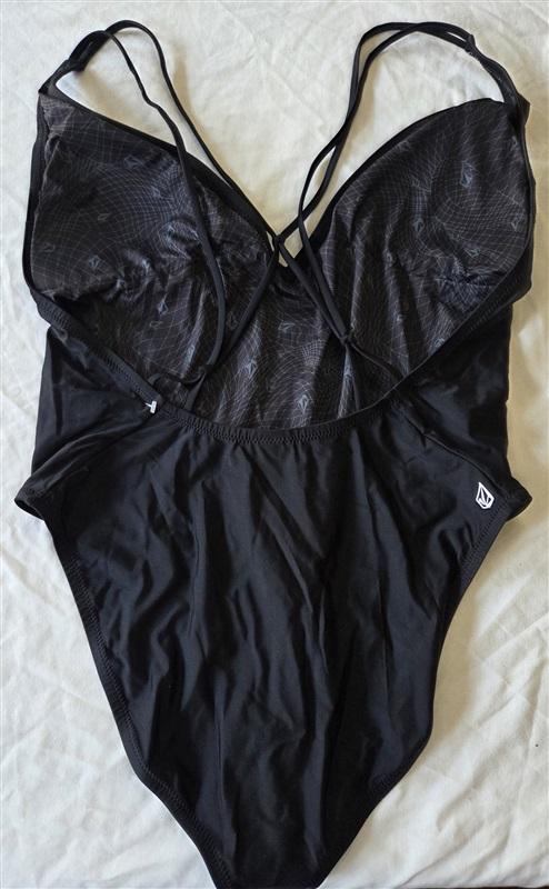 NWOT Volcom Simply Solid S Black Plunging Halter One-Piece Swimsuit 132805