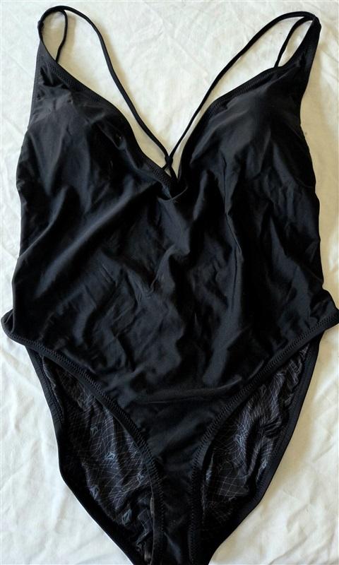 NWOT Volcom Simply Solid S Black Plunging Halter One-Piece Swimsuit 132805