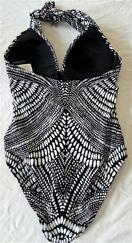 NWT Kenneth Cole S Deep V Neck Push Up 1PC Black White Swimsuit 132807