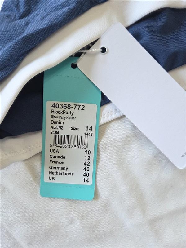 NWT Seafolly Block Party 10 USA Colorblock Bikini Swim Bottom Blue 132808