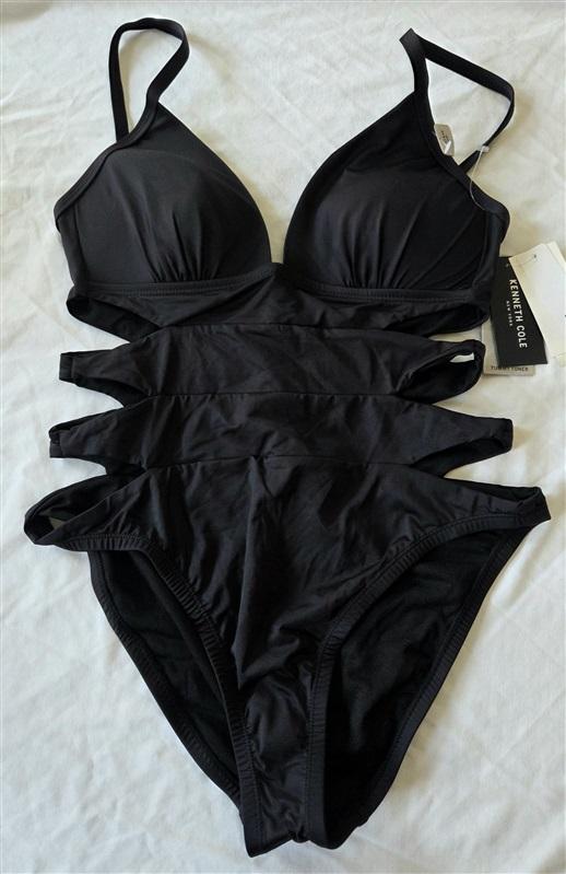 NWT Kenneth Cole M Core Power Cut-Out Push Up 1pc Black Swimsuit 132880