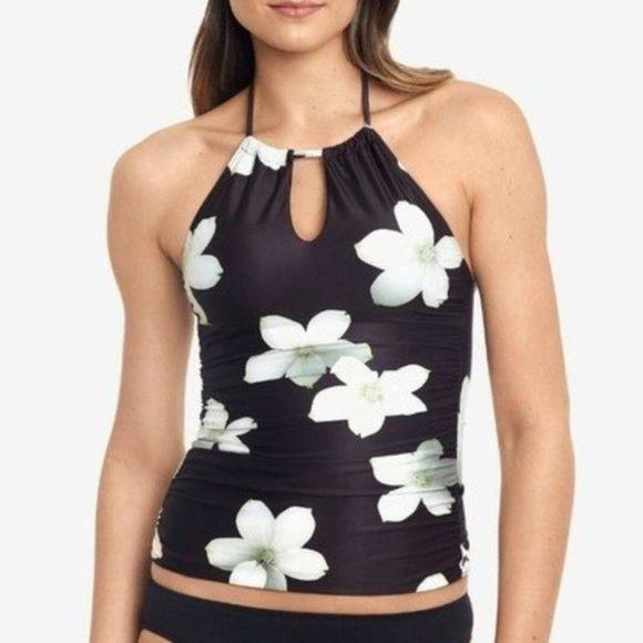 NWT Ralph Lauren 6 Villa Floral Keyhole Halter Tankini Top Black/White 132882