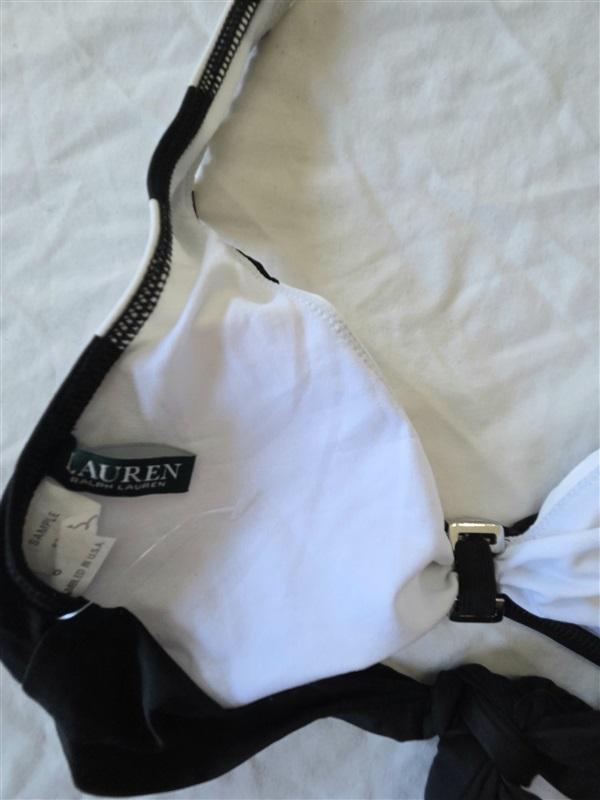 NWT Ralph Lauren 6 Colorblock Triangle Halter Bikini Swim Top Black White 132884