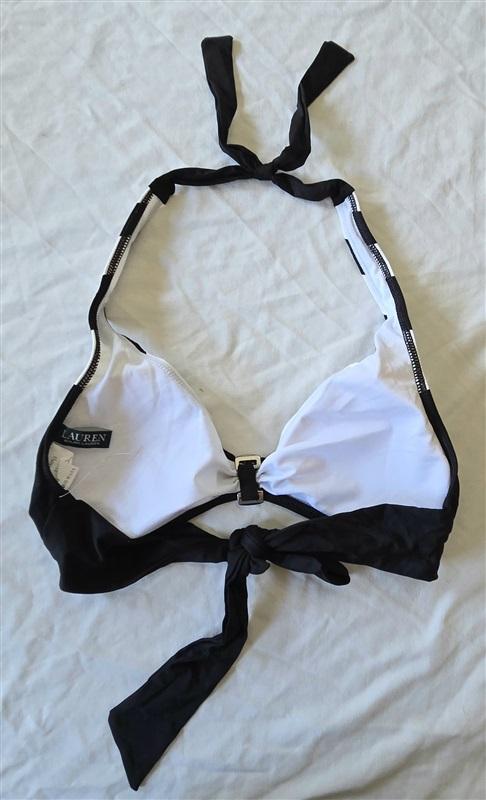 NWT Ralph Lauren 6 Colorblock Triangle Halter Bikini Swim Top Black White 132884