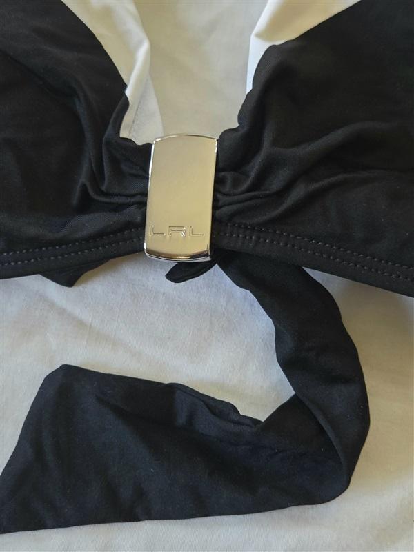 NWT Ralph Lauren 6 Colorblock Triangle Halter Bikini Swim Top Black White 132884