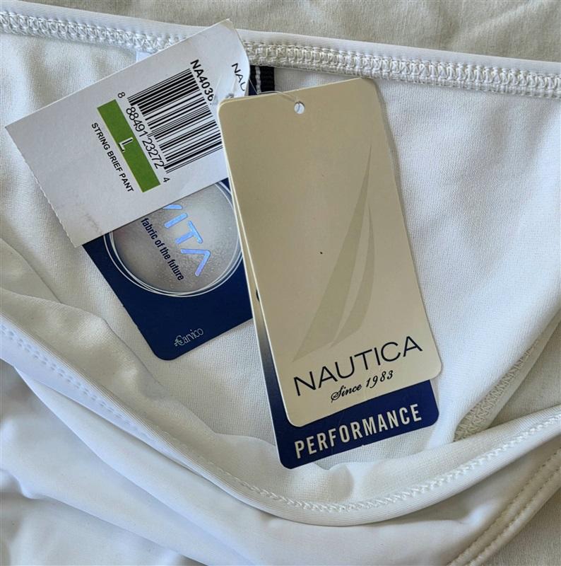 NWT Nautica Soho L Colorblock Single Strap Bikini Swim Bottom White 132885