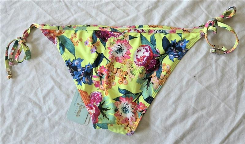 NWT Luli Fama Medium Floral Ruffle Tie Side Yellow Bikini Bottom 132887
