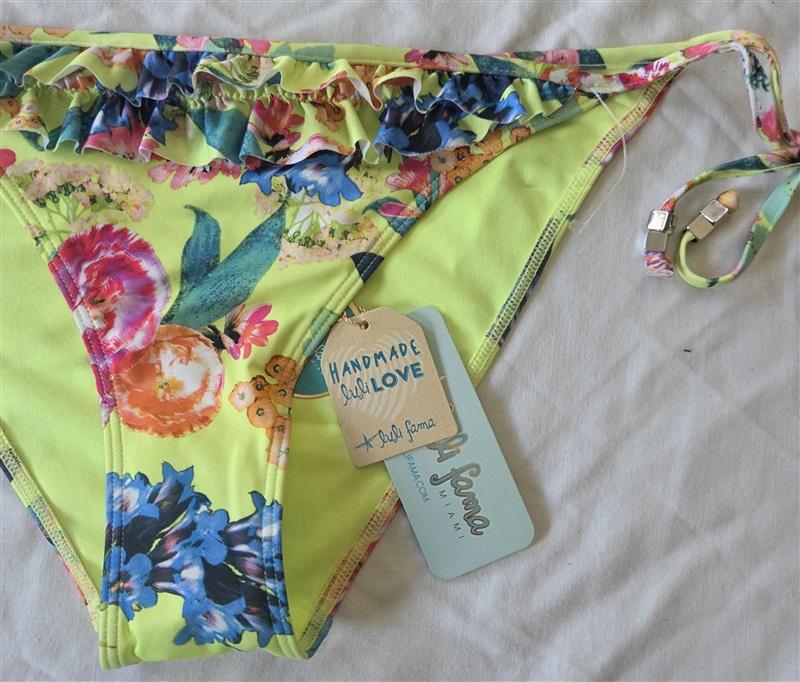 NWT Luli Fama Medium Floral Ruffle Tie Side Yellow Bikini Bottom 132887