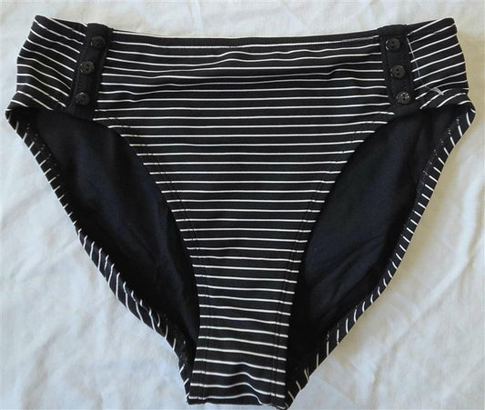 NWOT Robin Piccone M Amy Tab Side Black Stripe Bikini Swim Bottoms 132889