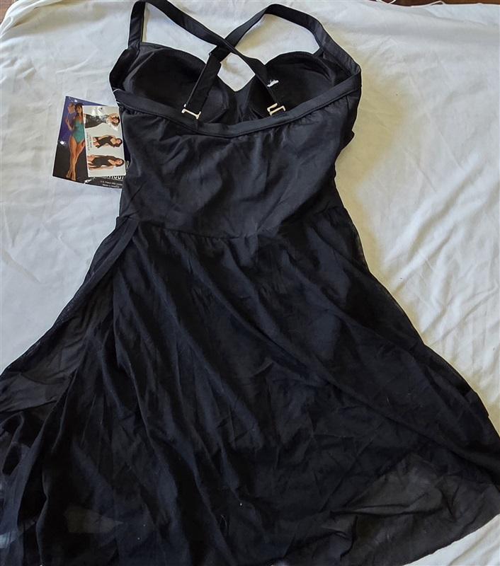 NWT Carol Wior 10 Black Surplice 3-Way Mesh Sarong 1Pc Skirt Swimsuit 132893