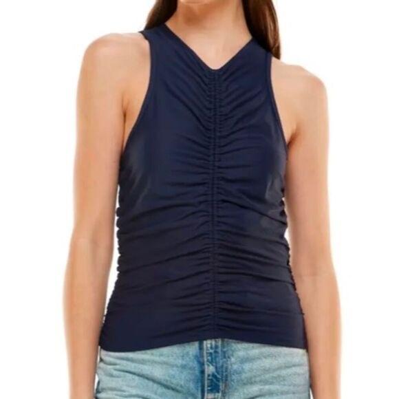 NWT WAYF XL Main Squeeze Ruched Navy Blue V Neck Tank Top 132894
