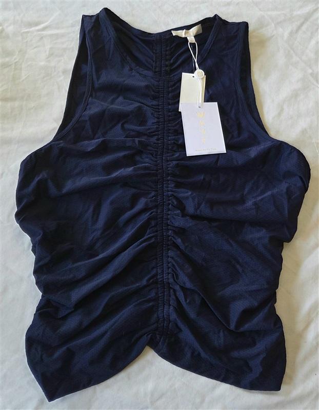 NWT WAYF XL Main Squeeze Ruched Navy Blue V Neck Tank Top 132894