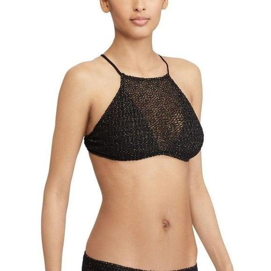 NWT Ralph Lauren XS Metallic Crocheted Bikini Top Hi Neck Sheer Swim 132896