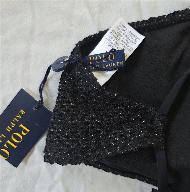 NWT Ralph Lauren XS Metallic Crocheted Bikini Top Hi Neck Sheer Swim 132896