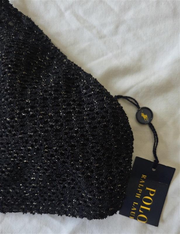 NWT Ralph Lauren XS Metallic Crocheted Bikini Top Hi Neck Sheer Swim 132896