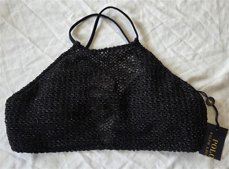 NWT Ralph Lauren XS Metallic Crocheted Bikini Top Hi Neck Sheer Swim 132896