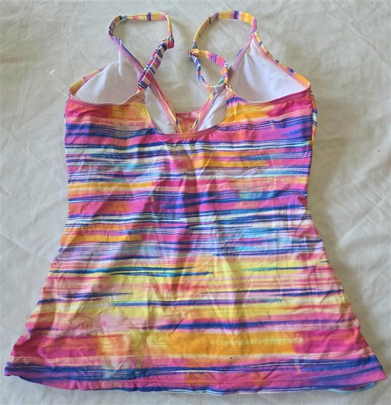 NWT La Blanca 6 Island Goddess Rainbow Stripe Twist Tankini Swim Top 132907