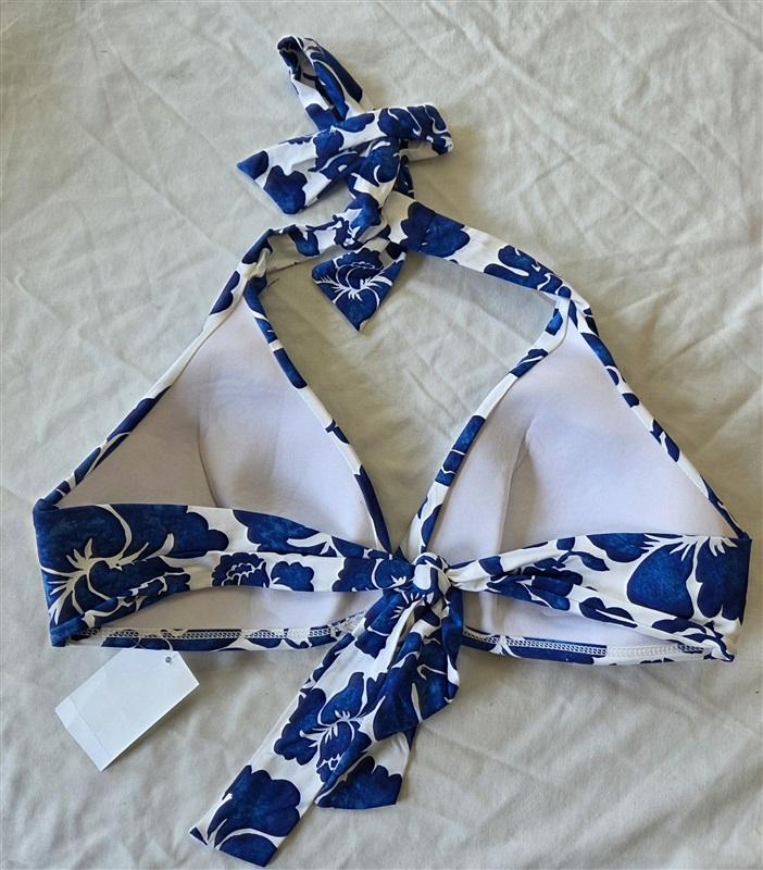 NWT Ralph Lauren 6 Blue White Floral Triangle Bikini Swim Top 132909