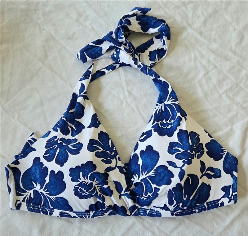 NWT Ralph Lauren 6 Blue White Floral Triangle Bikini Swim Top 132909