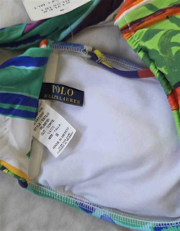 NWT Ralph Lauren S Beach Club Blue Tropical Bandeau Bikini Swim Top 132911