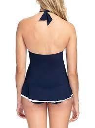 NWT Profile by Gottex 10 Belle Curve Navy Blue Halter Tankini Top 132914