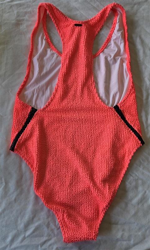 NWOT Volcom S Hot Pink Zip Side Maillot Swimsuit Bubble Fabric 132915