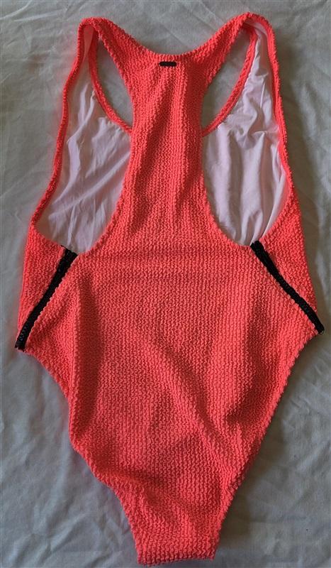 NWOT Volcom S Hot Pink Zip Side Maillot Swimsuit Bubble Fabric 132915