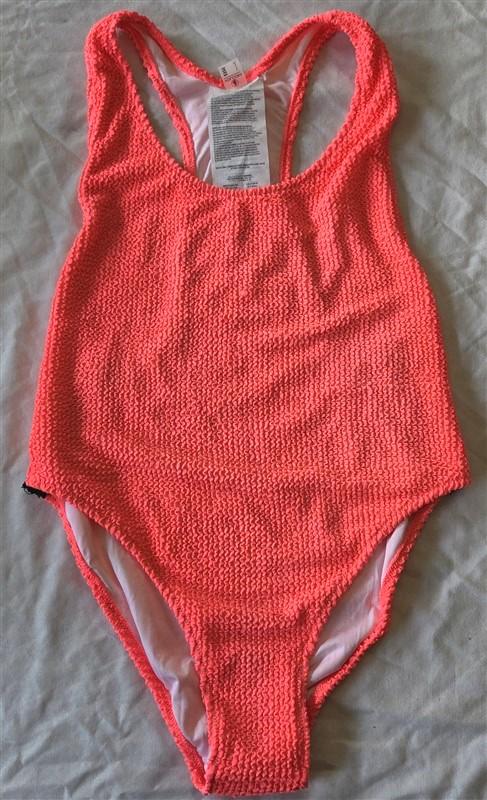 NWOT Volcom S Hot Pink Zip Side Maillot Swimsuit Bubble Fabric 132915