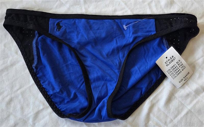 NWT Ralph Lauren S Blue Black ColorBlock Net Hipster Bikini Swim Bottom 132917