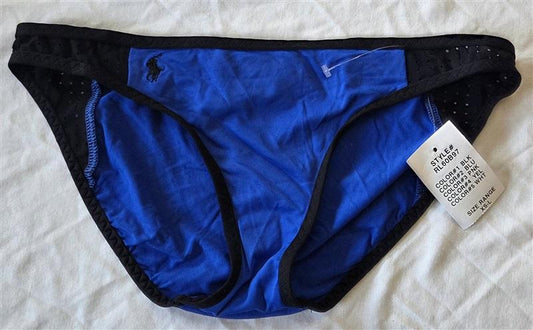 NWT Ralph Lauren S Blue Black ColorBlock Net Hipster Bikini Swim Bottom 132917