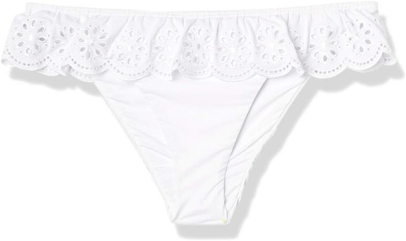 NWT Avec Les Filles LG White Standard Eyelet Ruffle Cheeky Bikini Bottom 132922