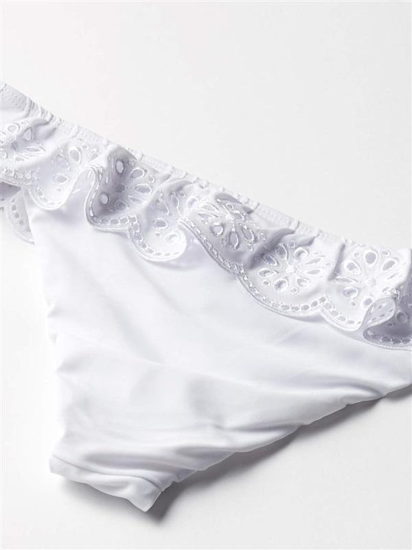 NWT Avec Les Filles LG White Standard Eyelet Ruffle Cheeky Bikini Bottom 132922