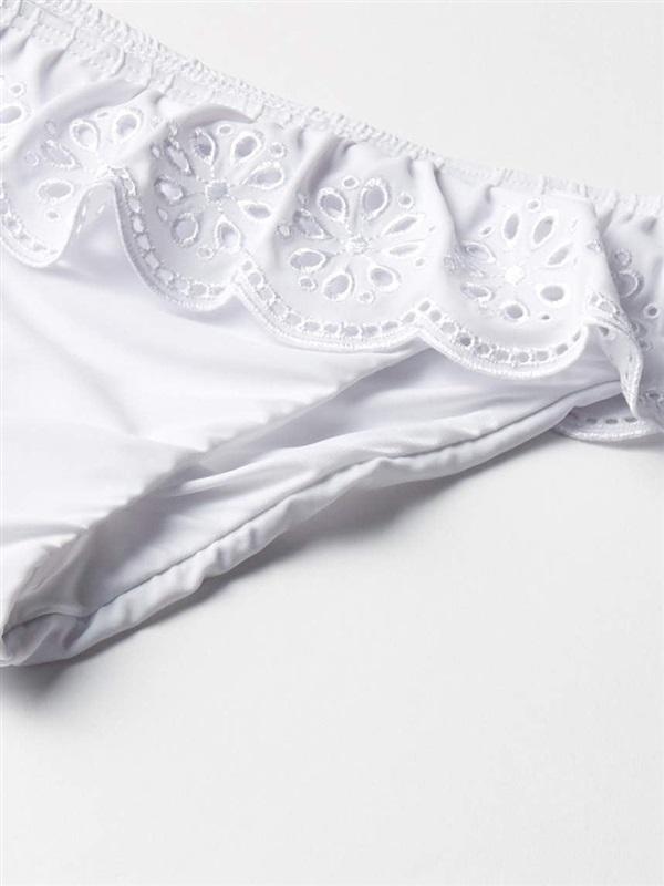 NWT Avec Les Filles LG White Standard Eyelet Ruffle Cheeky Bikini Bottom 132922