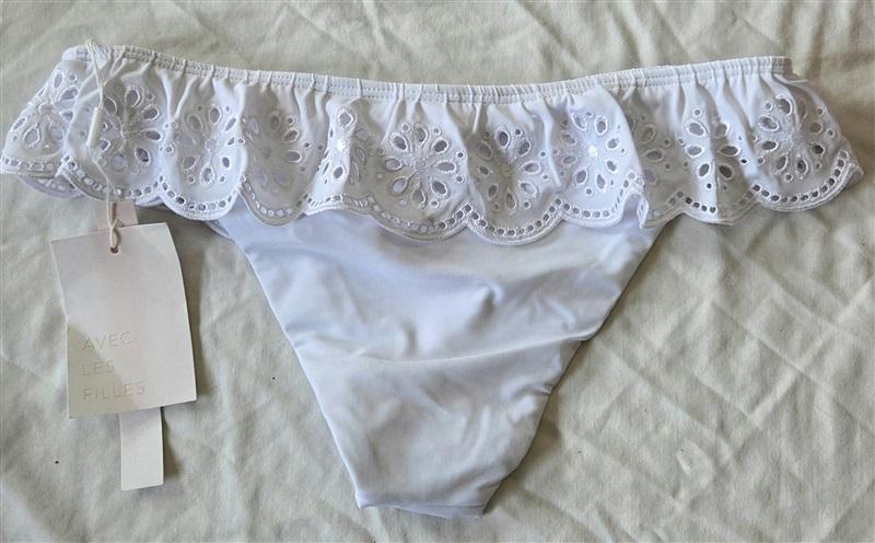 NWT Avec Les Filles LG White Standard Eyelet Ruffle Cheeky Bikini Bottom 132922