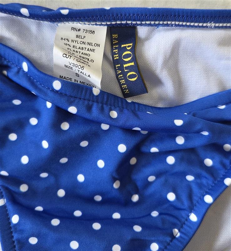 NWOT Ralph Lauren SM Blue Polka Dot Bikini Swim Bottoms 132926