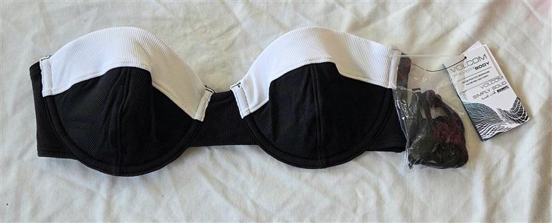 NWT Volcom SM Black White Underwire Bandeau Padded Bikini Swimsuit Top 132966