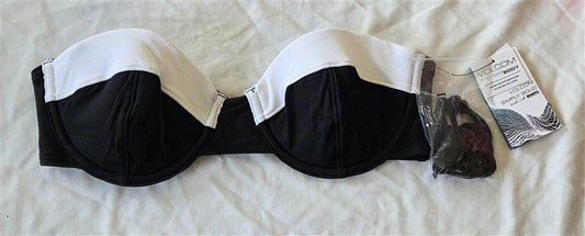 NWT Volcom SM Black White Underwire Bandeau Padded Bikini Swimsuit Top 132966