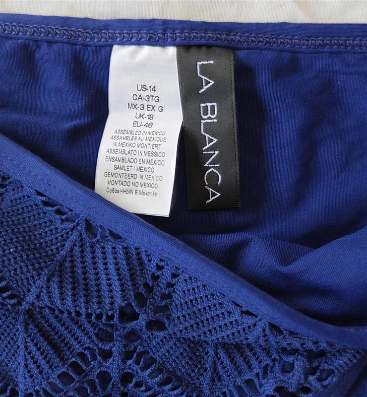 NWT La Blanca 14 Island Goddess Navy Blue Hipster Bikini Swim Bottoms 132981