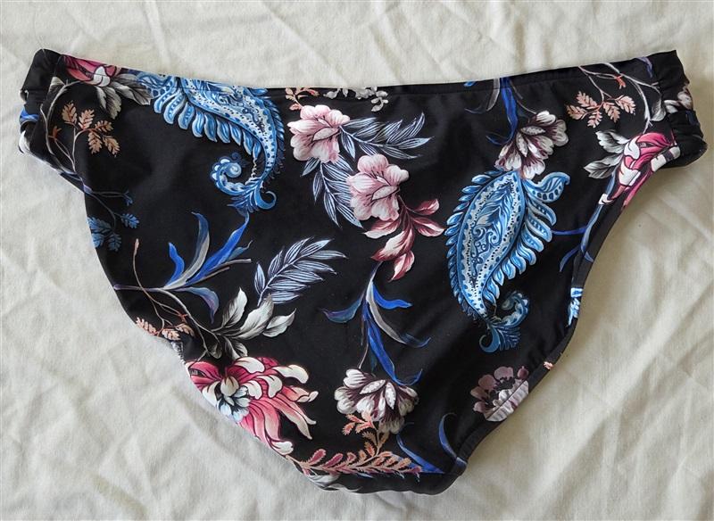 NWOT Seafolly 10 USA Floral Pleat Sides Black Bikini Bottoms 132985