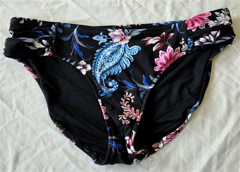 NWOT Seafolly 10 USA Floral Pleat Sides Black Bikini Bottoms 132985