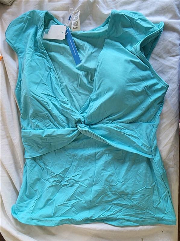 NWT Bleu Rod Beattie 14 Deep V Shirt Tankini Teal Blue 132980