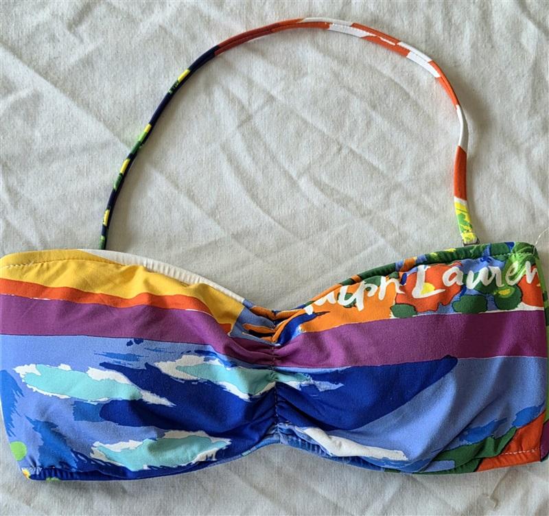 NWT Ralph Lauren S Beach Club Blue Tropical Bandeau Bikini Swim Top 132911