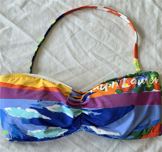 NWT Ralph Lauren S Beach Club Blue Tropical Bandeau Bikini Swim Top 132911