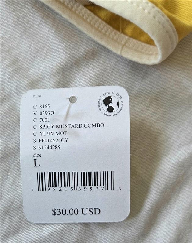 NWT Intimately Free People L Yellow White Color Block T Back Bralette 132724